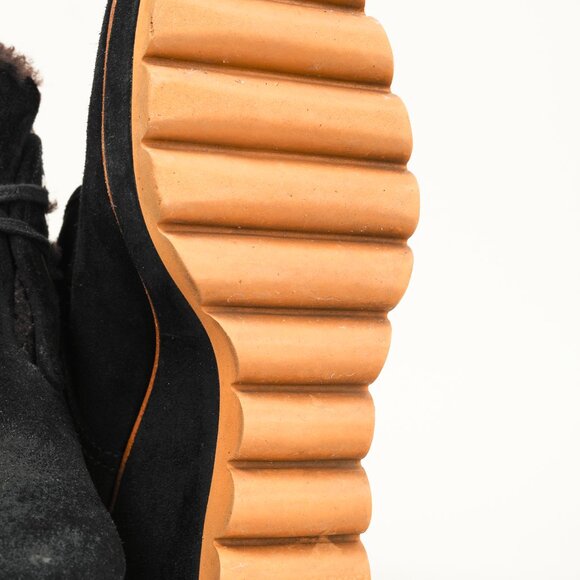 See by Chloe Ethel Black Shearling-Lined Suede Wedge Desert Booties - Picture 5 of 10
